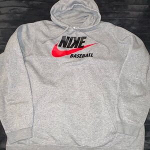 Nike Men's Gray and Red Baseball Hoodie
